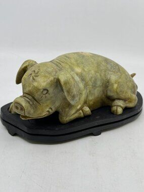 Vintage Chinese Hand Carved Soapstone Pig Sculpture